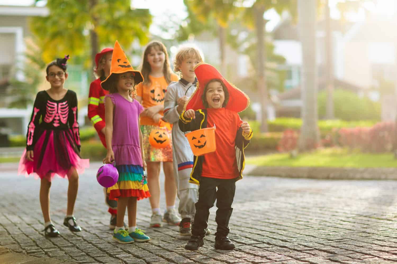 Trick-or-treaters walking